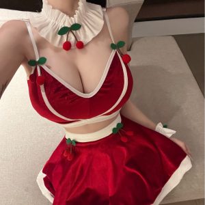 women’s sexy christmas costume lingerie set – santa claus holiday outfit with top, skirt, belt, headband & wristbands