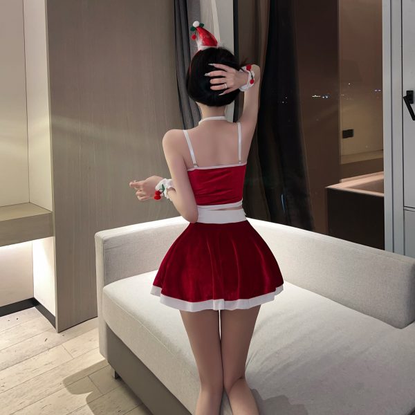 women’s sexy christmas costume lingerie set – santa claus holiday outfit with top, skirt, belt, headband & wristbands