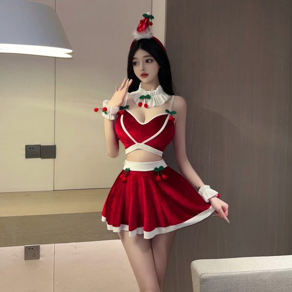 women’s sexy christmas costume lingerie set – santa claus holiday outfit with top, skirt, belt, headband & wristbands